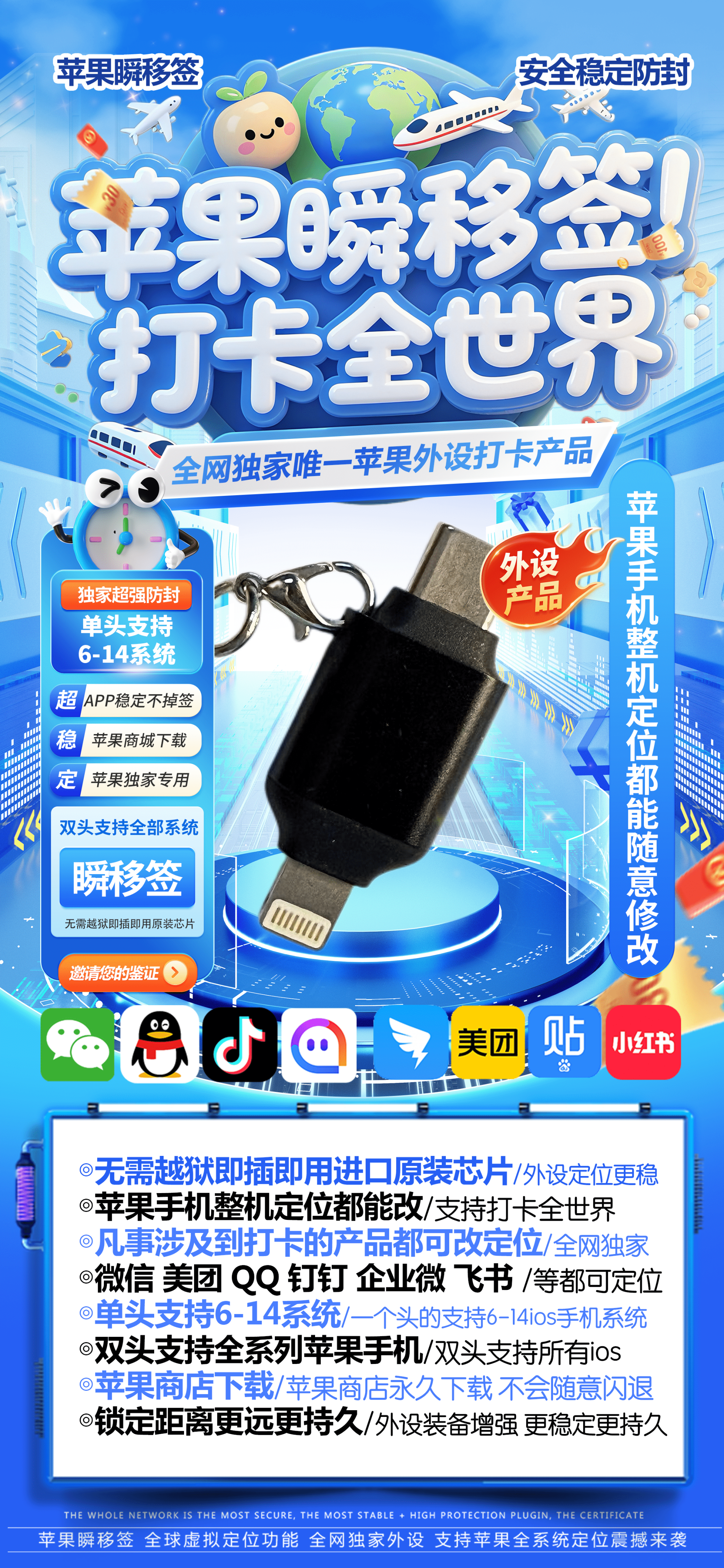 蘋果瞬移簽官網-外置雙頭單頭購買以及下載-可隨意修改定位打卡-不退換-長期使用